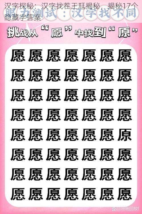 汉字探秘：汉字找茬王尫揭秘，揭秘17个隐藏字答案