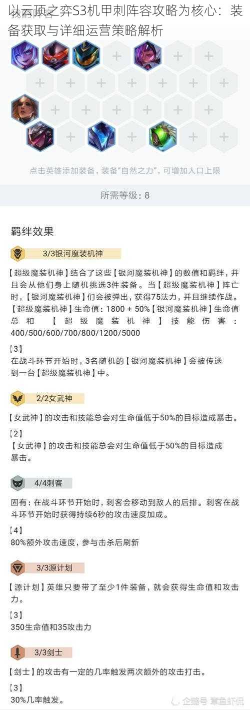 以云顶之弈S3机甲刺阵容攻略为核心：装备获取与详细运营策略解析