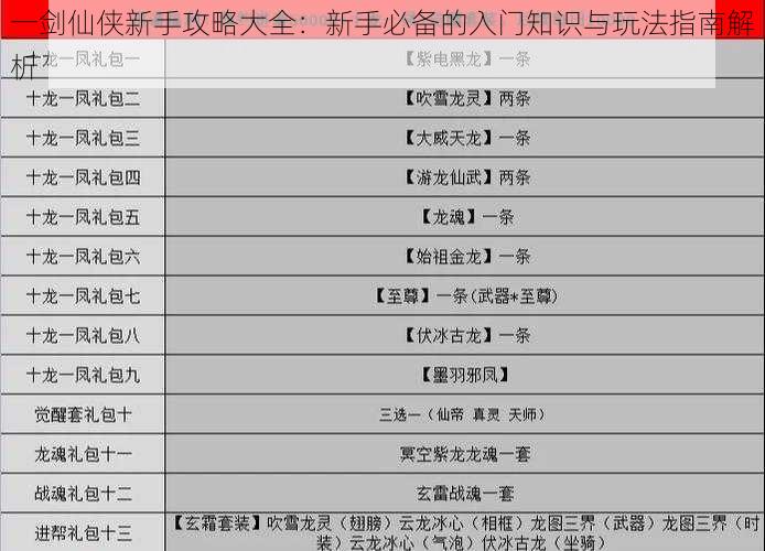 一剑仙侠新手攻略大全：新手必备的入门知识与玩法指南解析