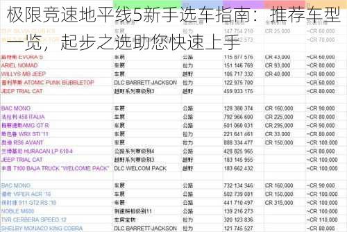 极限竞速地平线5新手选车指南：推荐车型一览，起步之选助您快速上手