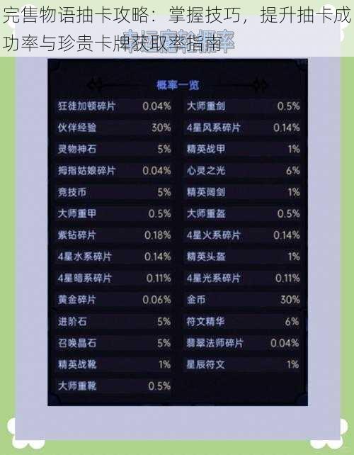 完售物语抽卡攻略：掌握技巧，提升抽卡成功率与珍贵卡牌获取率指南