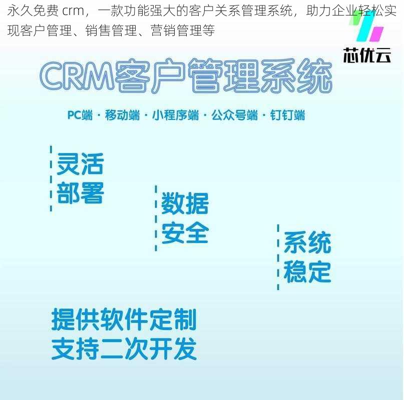 永久免费 crm，一款功能强大的客户关系管理系统，助力企业轻松实现客户管理、销售管理、营销管理等