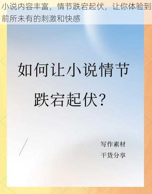 小说内容丰富，情节跌宕起伏，让你体验到前所未有的刺激和快感