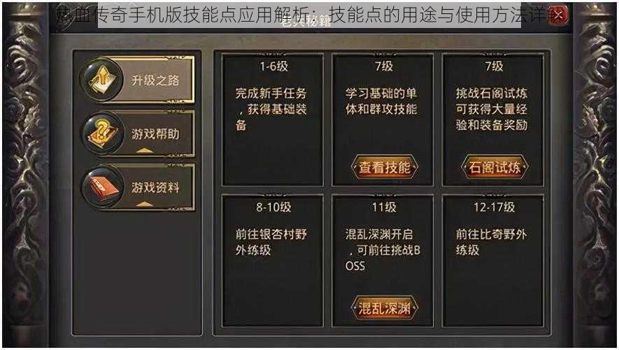 热血传奇手机版技能点应用解析：技能点的用途与使用方法详解