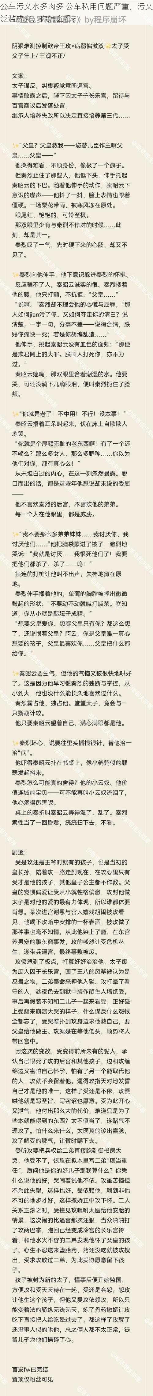 公车污文水多肉多 公车私用问题严重，污文泛滥成灾，你怎么看？