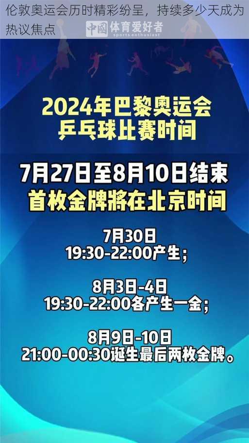 伦敦奥运会历时精彩纷呈，持续多少天成为热议焦点