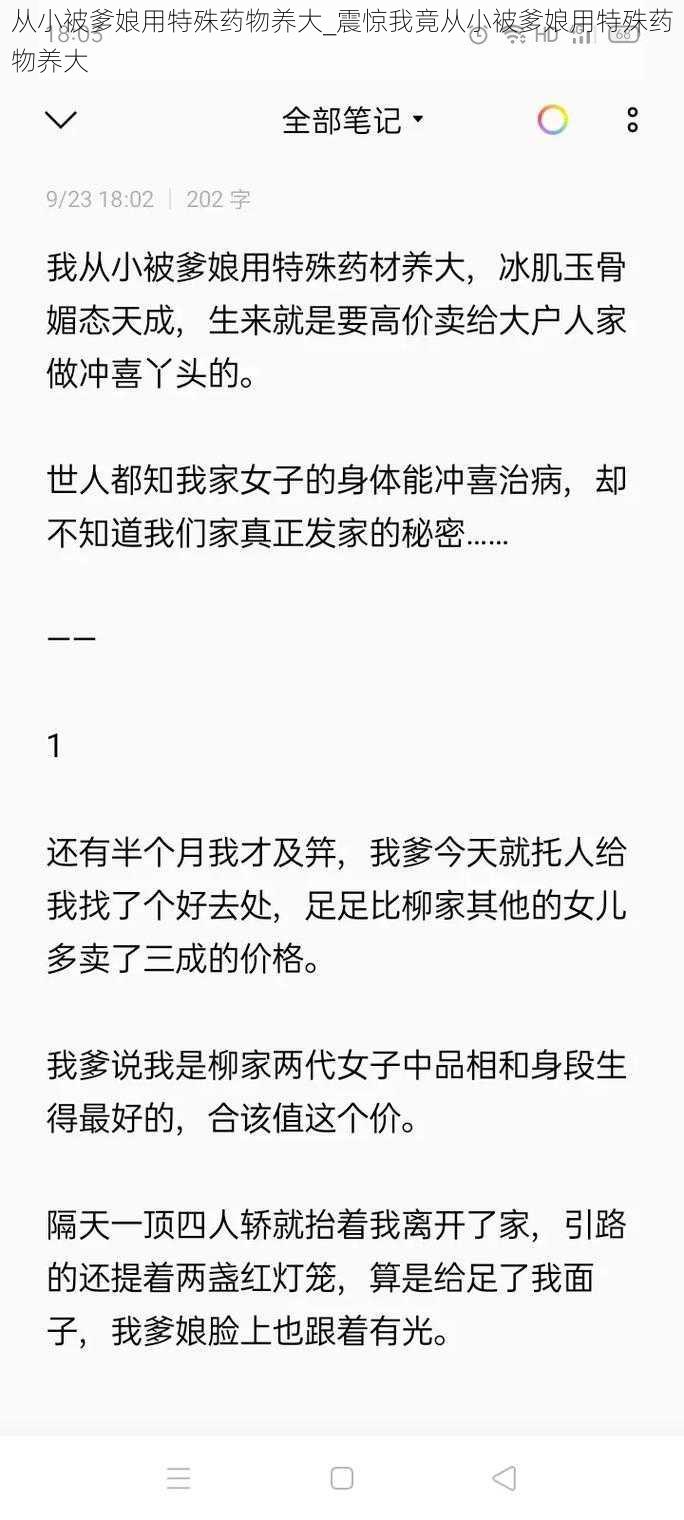 从小被爹娘用特殊药物养大_震惊我竟从小被爹娘用特殊药物养大