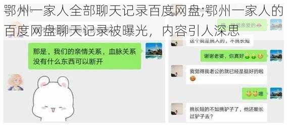 鄂州一家人全部聊天记录百度网盘;鄂州一家人的百度网盘聊天记录被曝光，内容引人深思