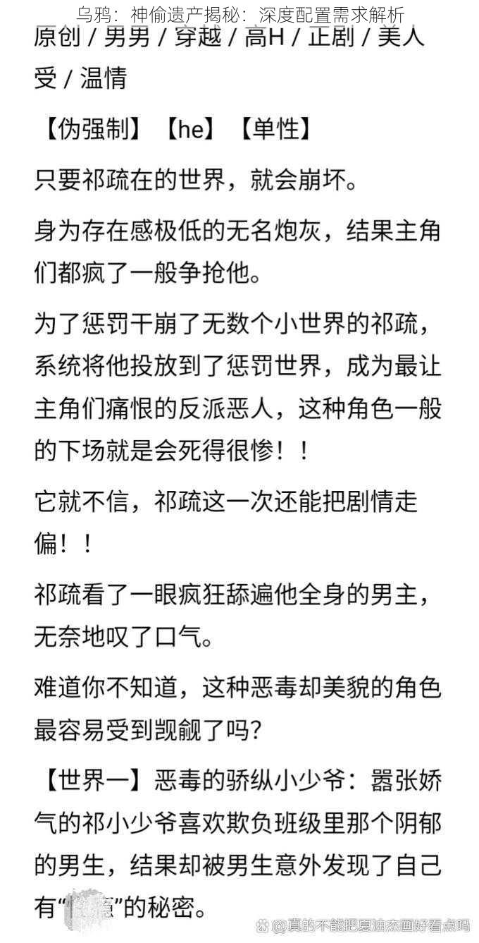 乌鸦：神偷遗产揭秘：深度配置需求解析