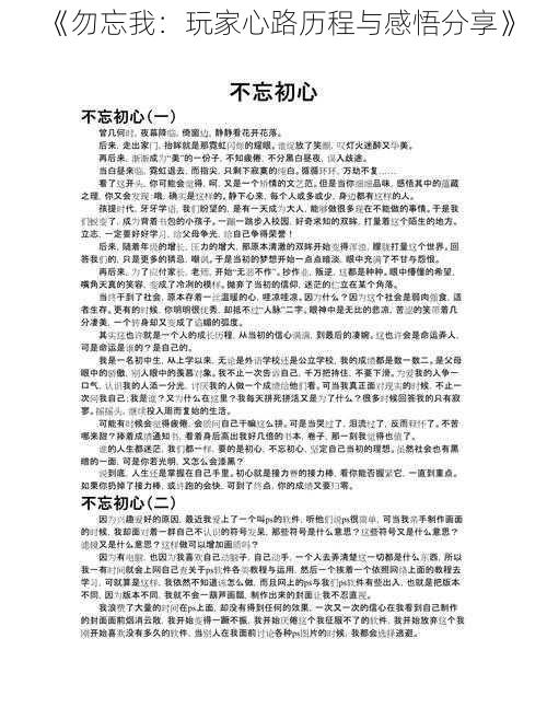 《勿忘我：玩家心路历程与感悟分享》