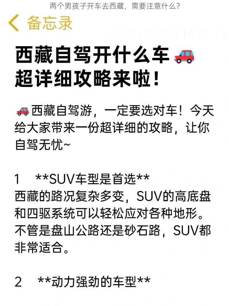 两个男孩子开车去西藏，需要注意什么？