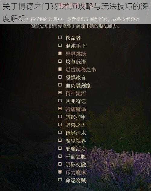 关于博德之门3邪术师攻略与玩法技巧的深度解析